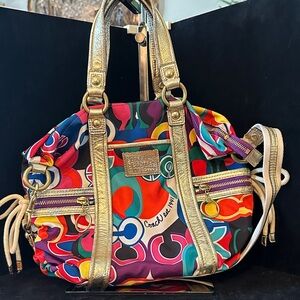 Coach Poppy Multicolor Signature Tote with Gold Trim